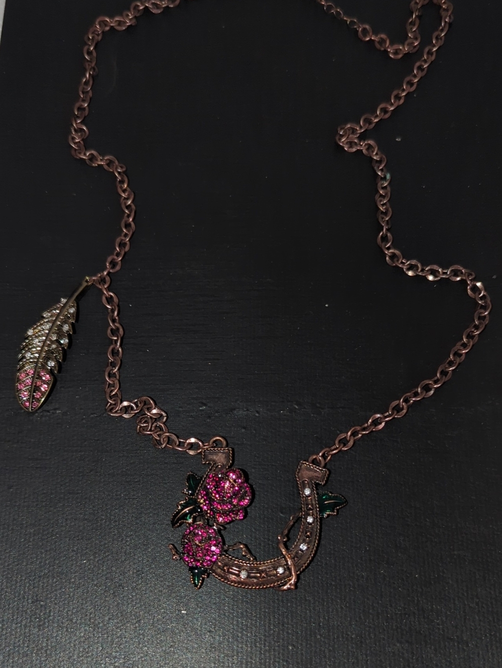 Betsey Johnson Pink Rose Horseshoe Pendant Necklace - Women Jewelry
